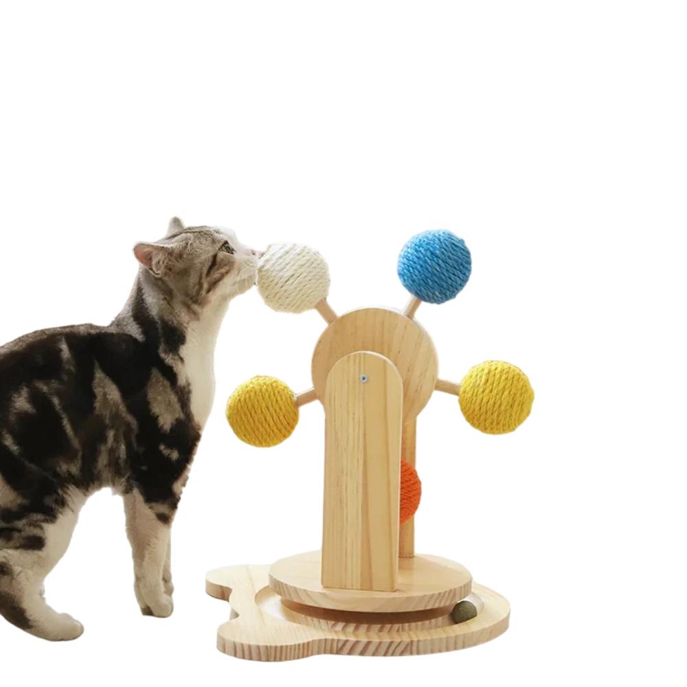 Solid Wood Turntable Cat Toy with Sisal Ball – Engaging Play for Your Feline