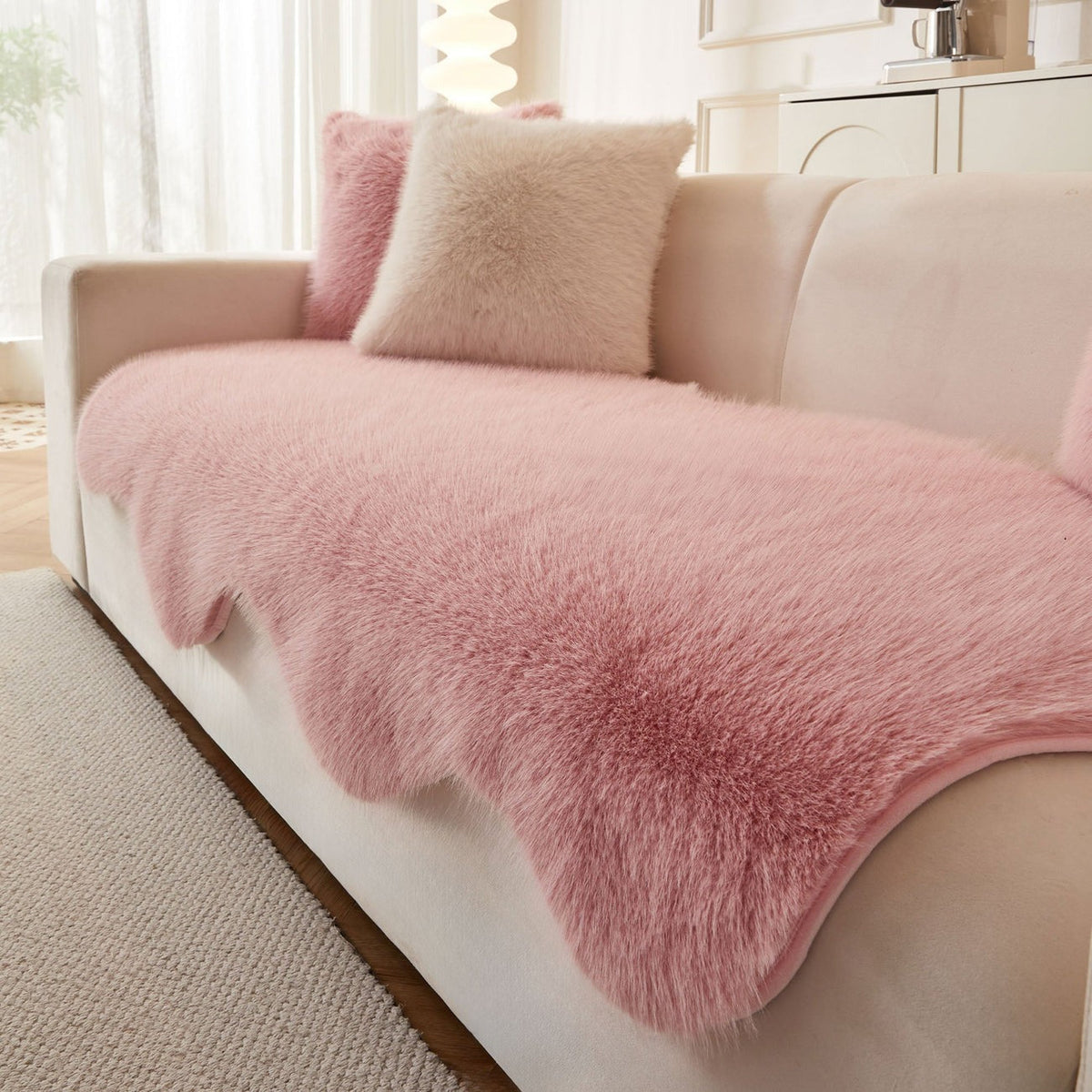 Plush Grey Fabric Sofa Slipcover