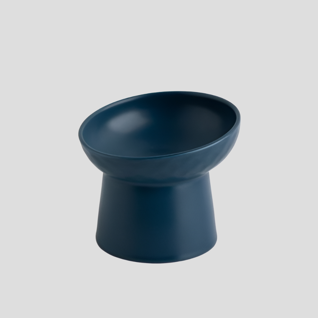 Modern Slanted Stoneware Pet Food Bowl – Blue
