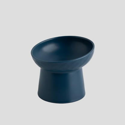 Modern Slanted Stoneware Pet Food Bowl – Blue