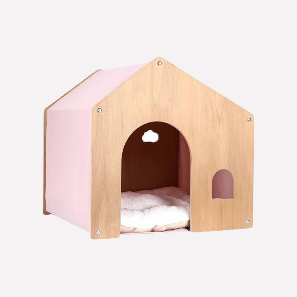 Natural Wood Kitty House & Warm Hideaway