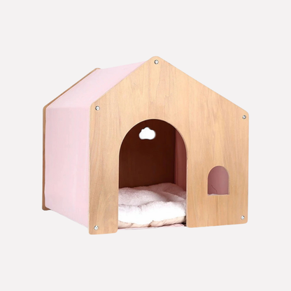Natural Wood Kitty House & Warm Hideaway