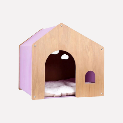 Natural Wood Kitty House & Warm Hideaway