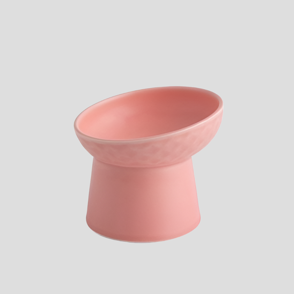 Modern Slanted Stoneware Pet Food Bowl – Pink