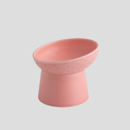 Modern Slanted Stoneware Pet Food Bowl – Pink