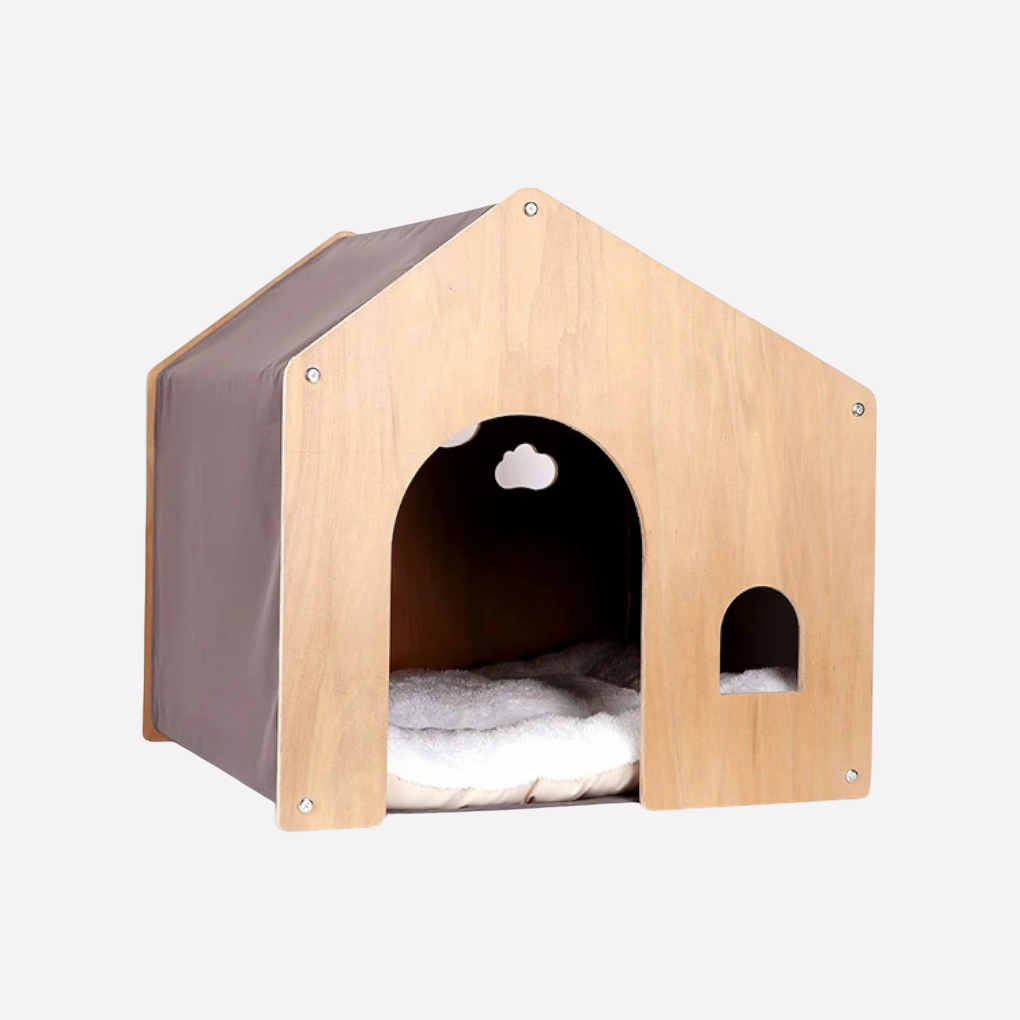 Natural Wood Kitty House & Warm Hideaway