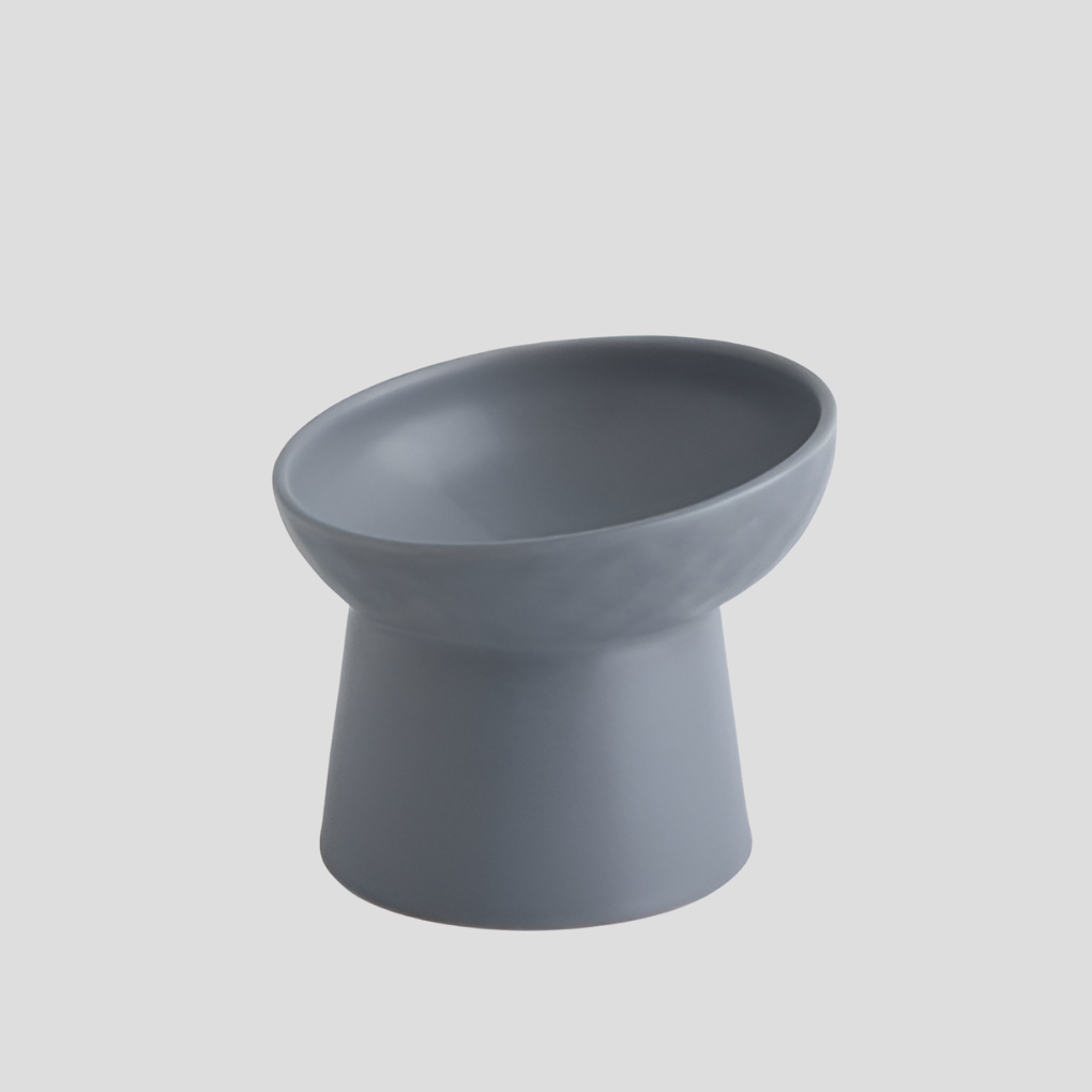 Modern Slanted Stoneware Pet Food Bowl – Gray
