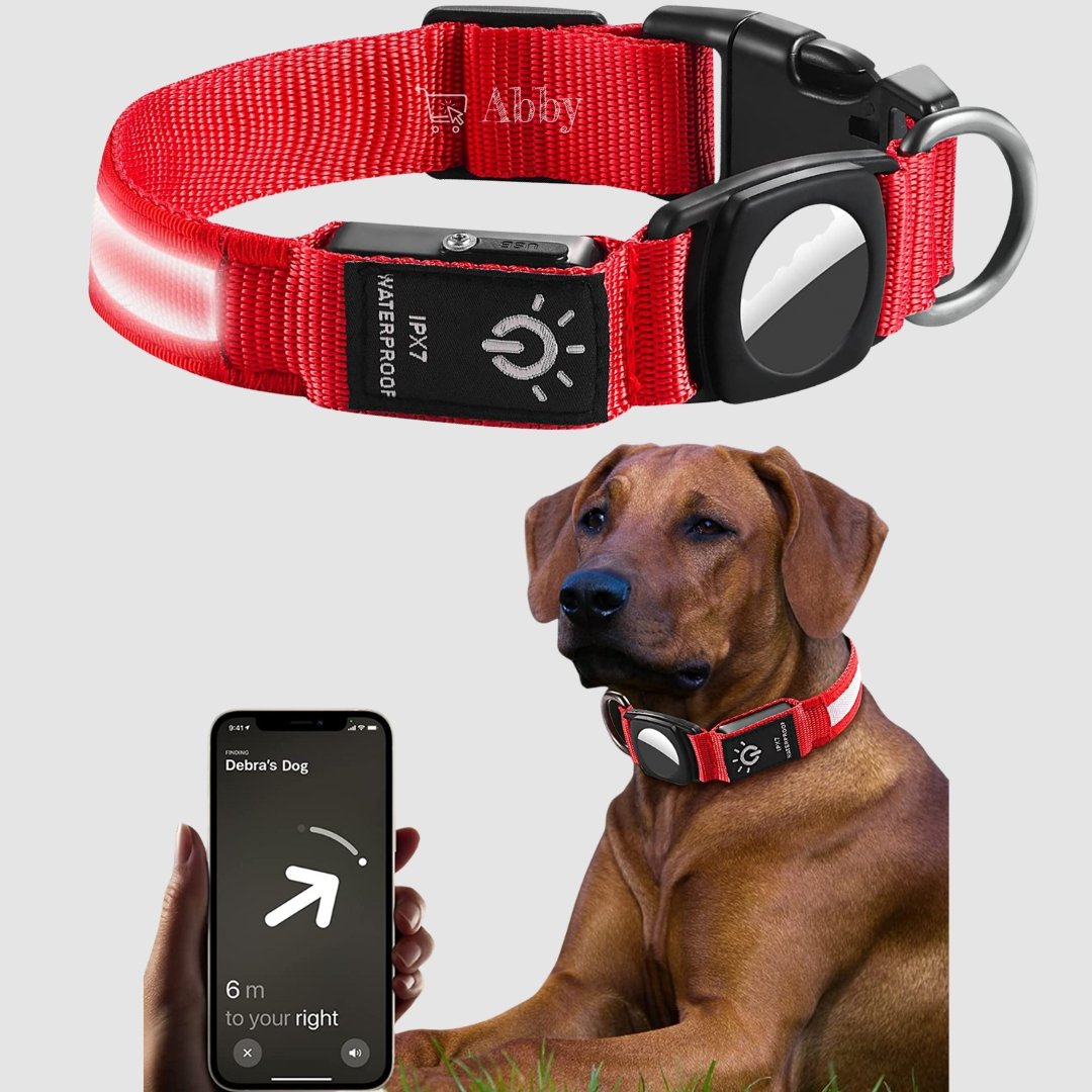 Airtag-Compatible Dog Collar – LED Light, Waterproof & GPS-Ready
