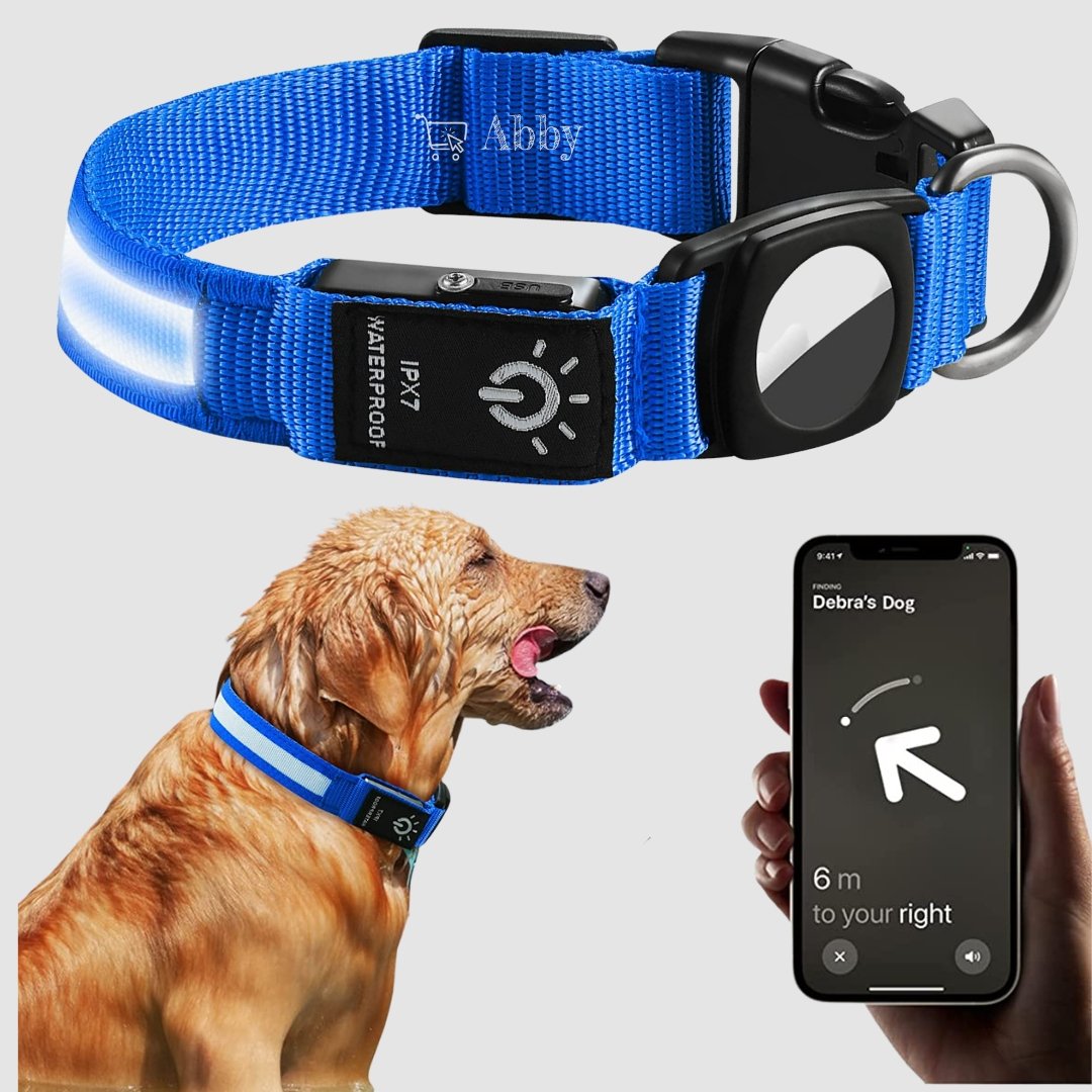 Airtag-Compatible Dog Collar – LED Light, Waterproof & GPS-Ready