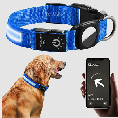 Airtag-Compatible Dog Collar – LED Light, Waterproof & GPS-Ready