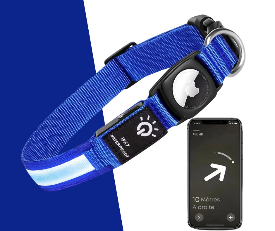 Airtag-Compatible Dog Collar – LED Light, Waterproof & GPS-Ready