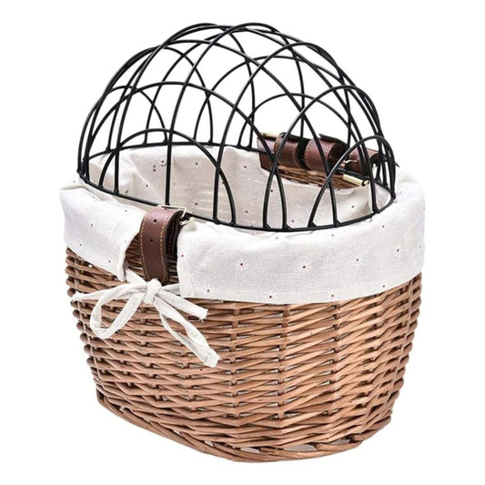 Handwoven Front Bike Basket Carrier for Cats – Stylish and Secure Pet Transport