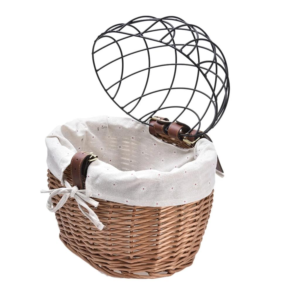 Handwoven Front Bike Basket Carrier for Cats – Stylish and Secure Pet Transport