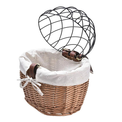 Handwoven Front Bike Basket Carrier for Cats – Stylish and Secure Pet Transport