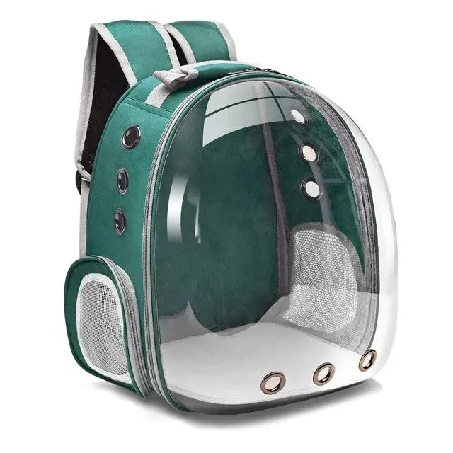 Transparent Bubble Cat Backpack – Stylish Travel Carrier for Your Feline Friend – Green