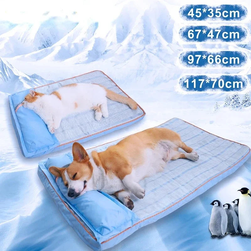 Summer Cat & Dog Cooling Mat – Memory Foam Sofa with Pillow