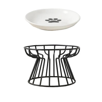 Ceramic Cat Bowl with Metal Stand