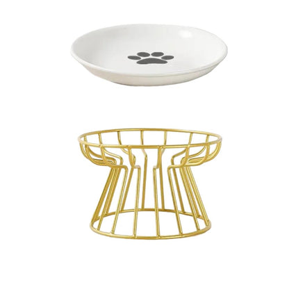 Ceramic Cat Bowl with Metal Stand