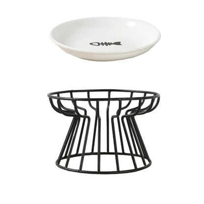 Ceramic Cat Bowl with Metal Stand