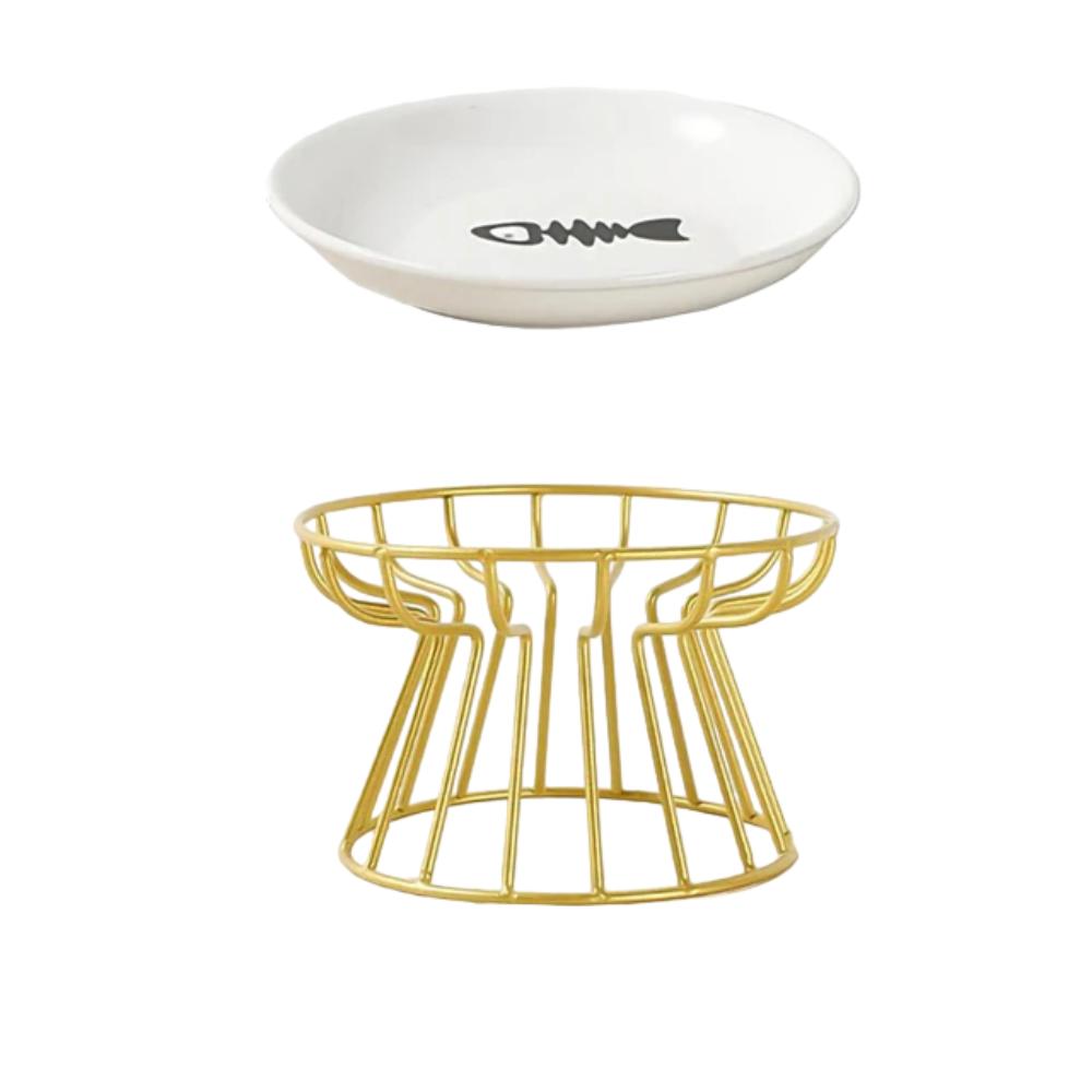Ceramic Cat Bowl with Metal Stand