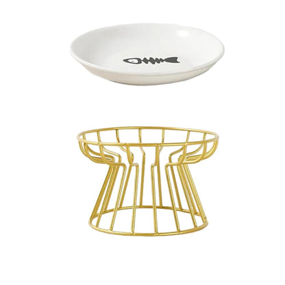 Ceramic Cat Bowl with Metal Stand