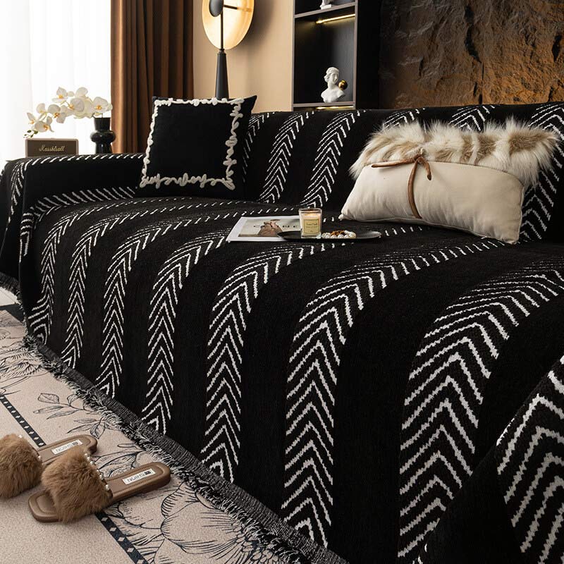 Soft Plush Herringbone Sofa Throw Blanket