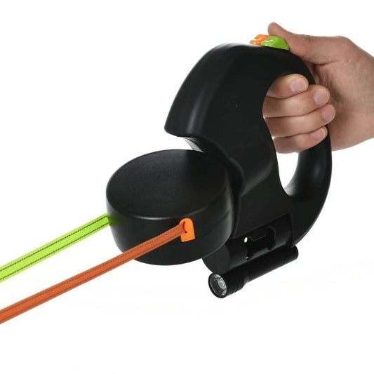 Retractable Dual Dog Leash with LED Light – Tangle-Free Walking for Two Dogs