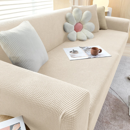 Pet Friendly Stretch Sofa Cover - Cat & Dog Proof Couch Protector – Beige White