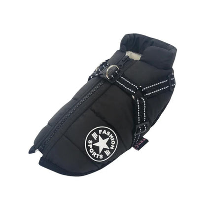 Winter Dog Jacket with Harness – Black