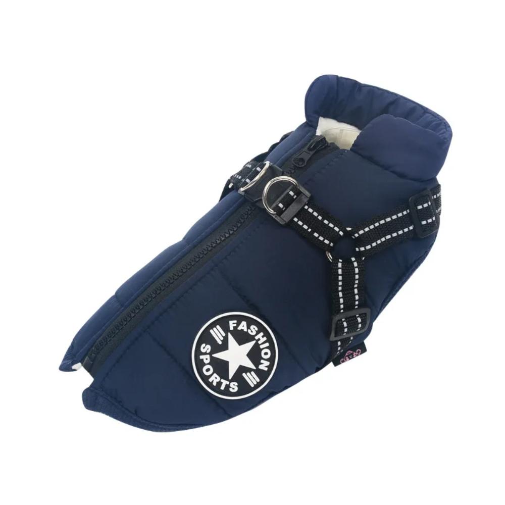 Winter Dog Jacket with Harness – Navy Blue