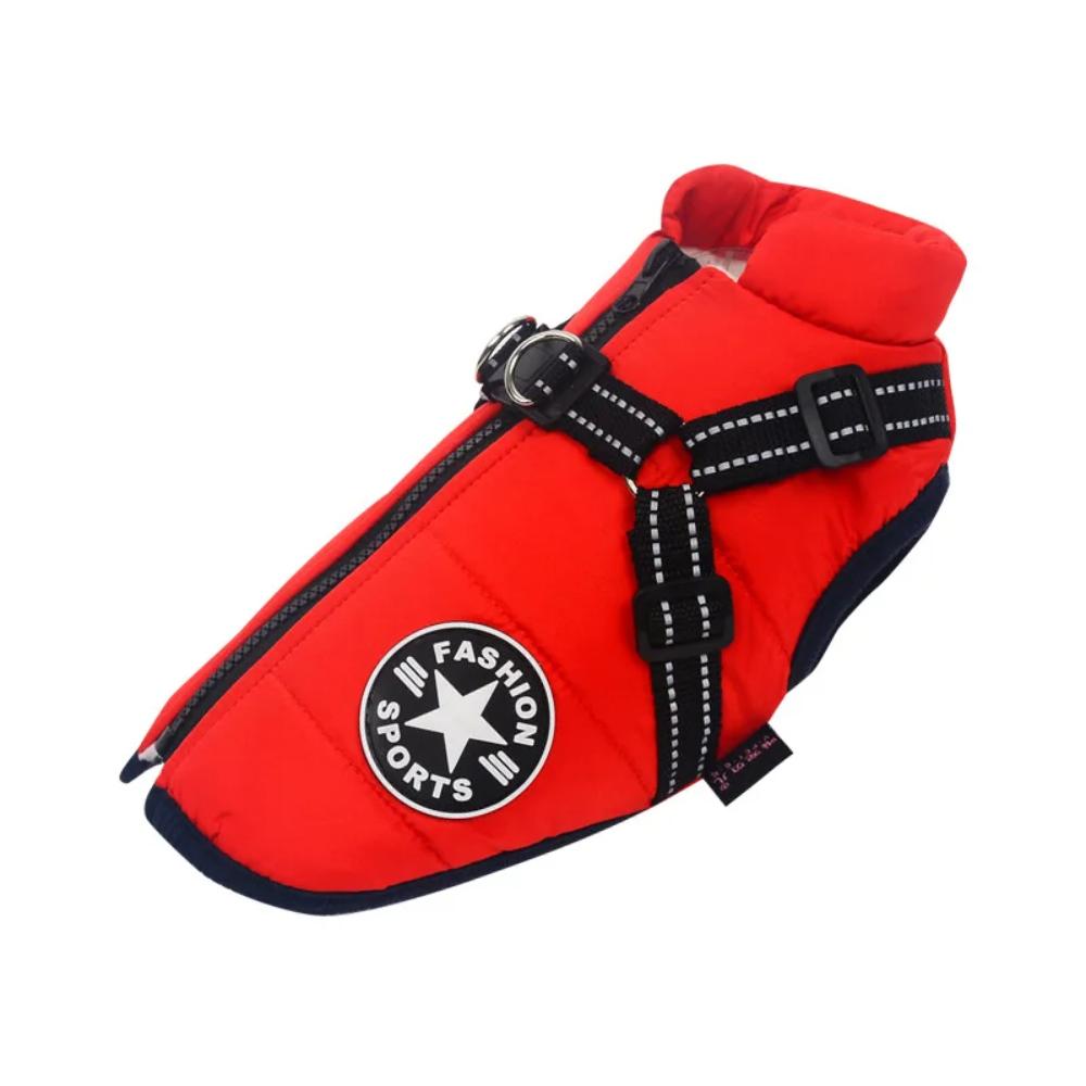 Winter Dog Jacket with Harness – Red