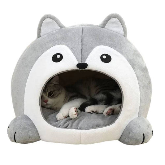 Cozy Wolf-Shaped Cat House – Soft and Secure Plush Bed