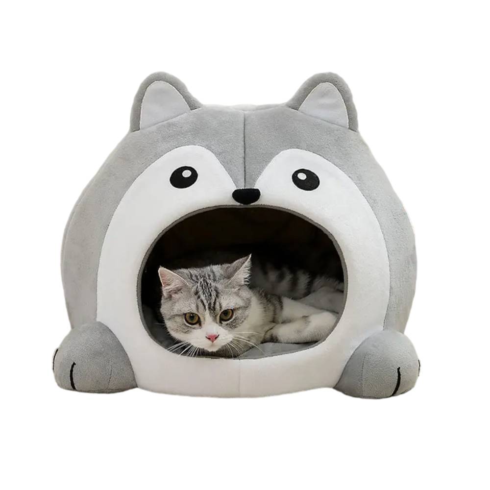 Cozy Wolf-Shaped Cat House – Soft and Secure Plush Bed