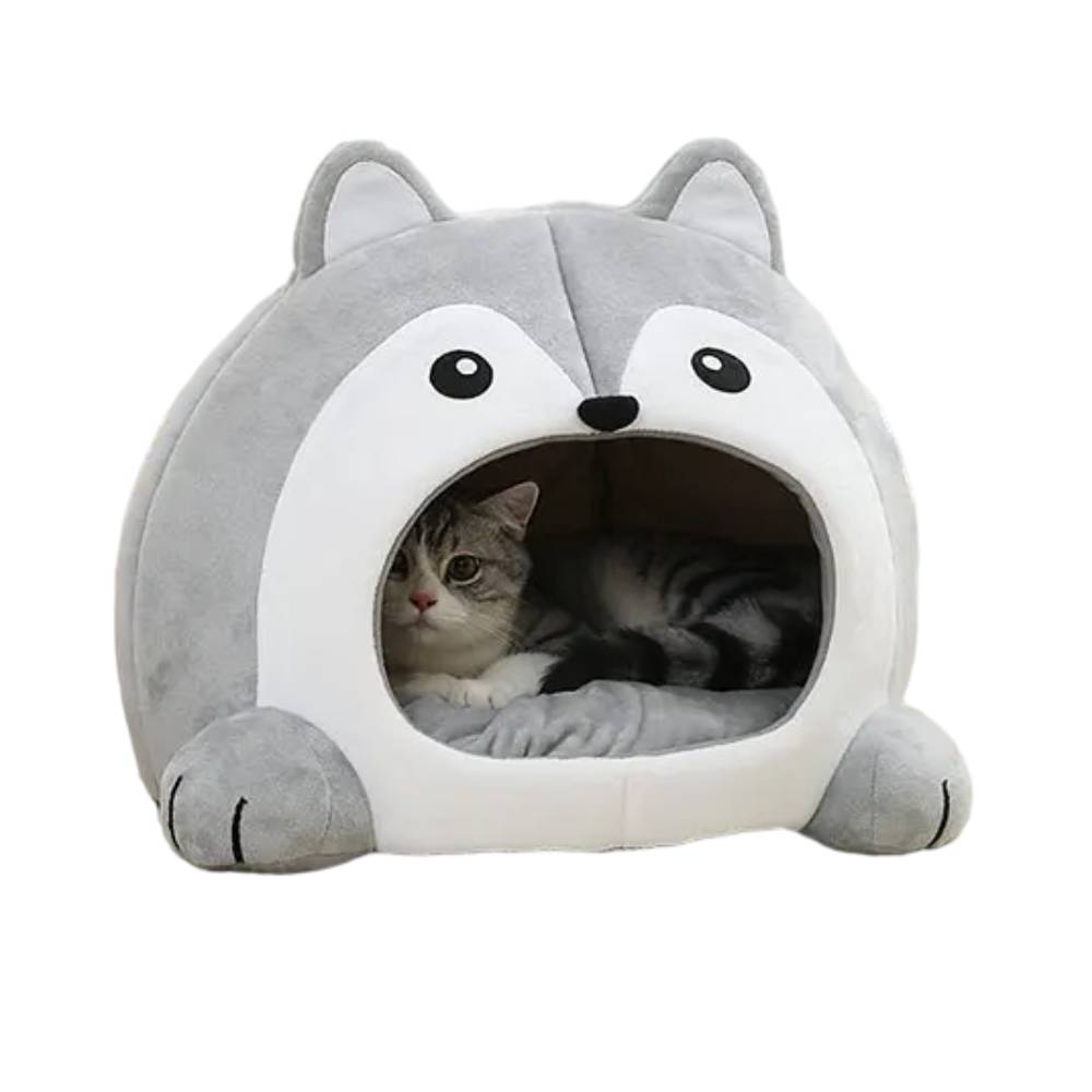 Cozy Wolf-Shaped Cat House – Soft and Secure Plush Bed