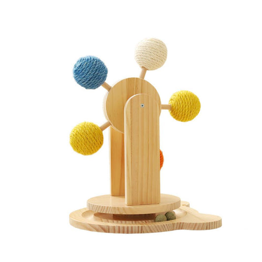 Solid Wood Turntable Cat Toy with Sisal Ball – Engaging Play for Your Feline
