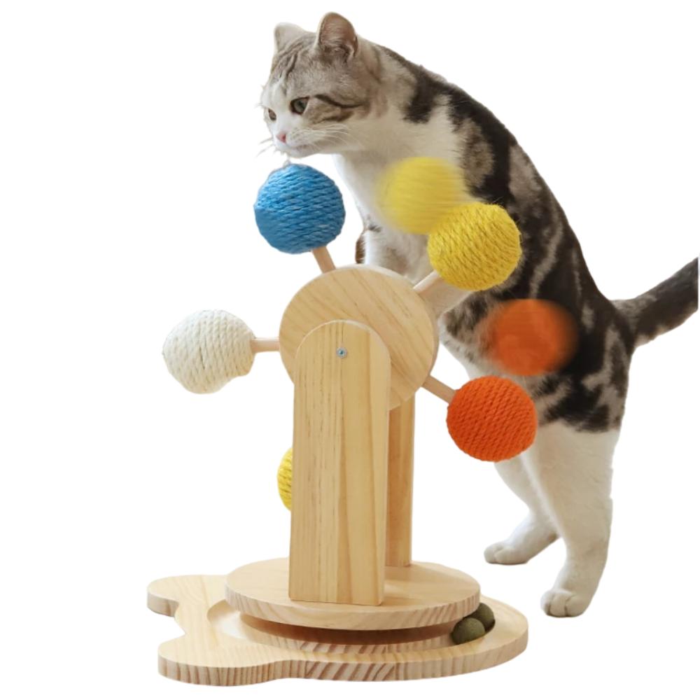 Solid Wood Turntable Cat Toy with Sisal Ball – Engaging Play for Your Feline