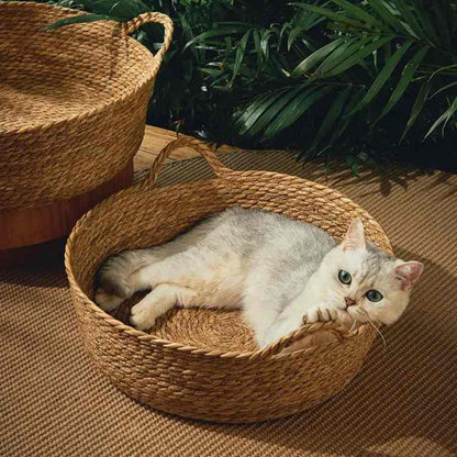 Rattan Woven Cat Nest Bed - Round Cat Bed