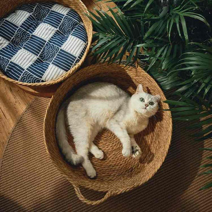 Rattan Woven Cat Nest Bed - Round Cat Bed