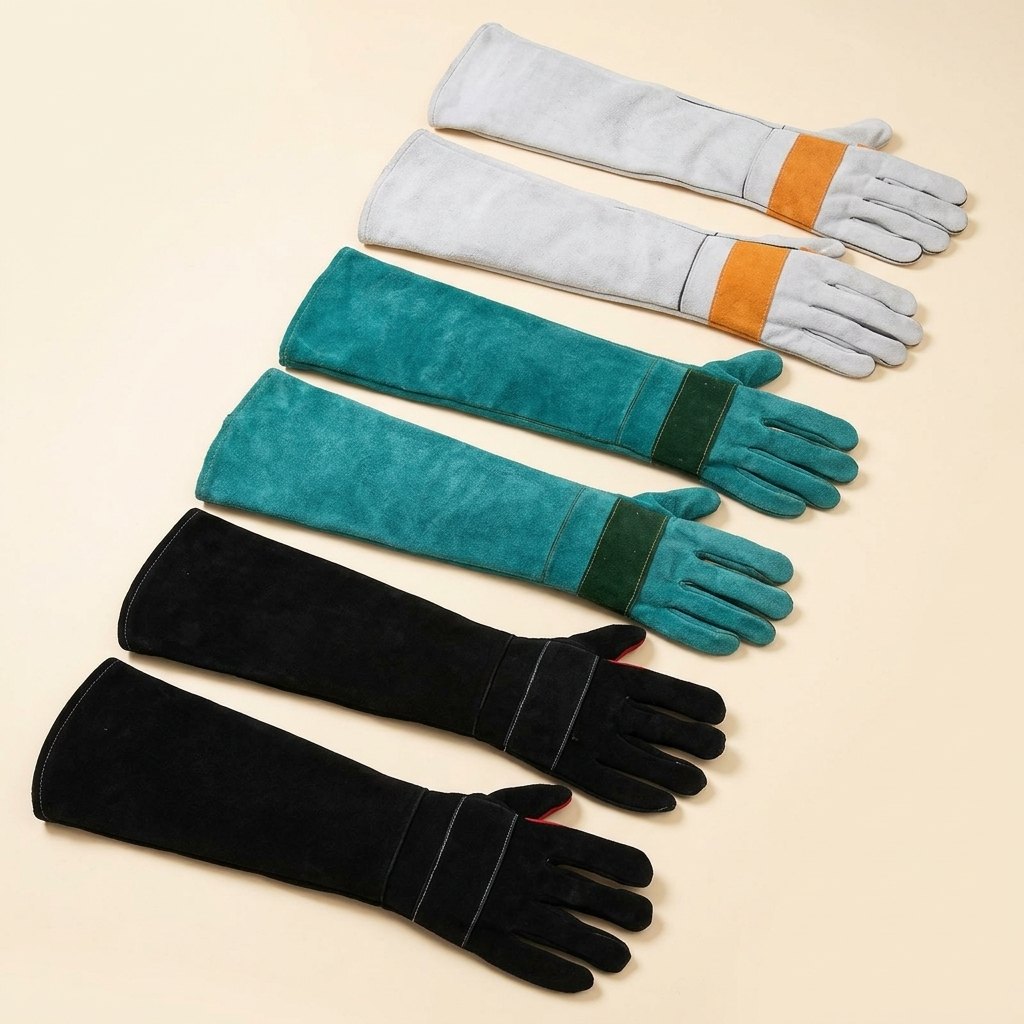 Anti-Bite and Scratch Protective Gloves – green, white and black colour options side by side