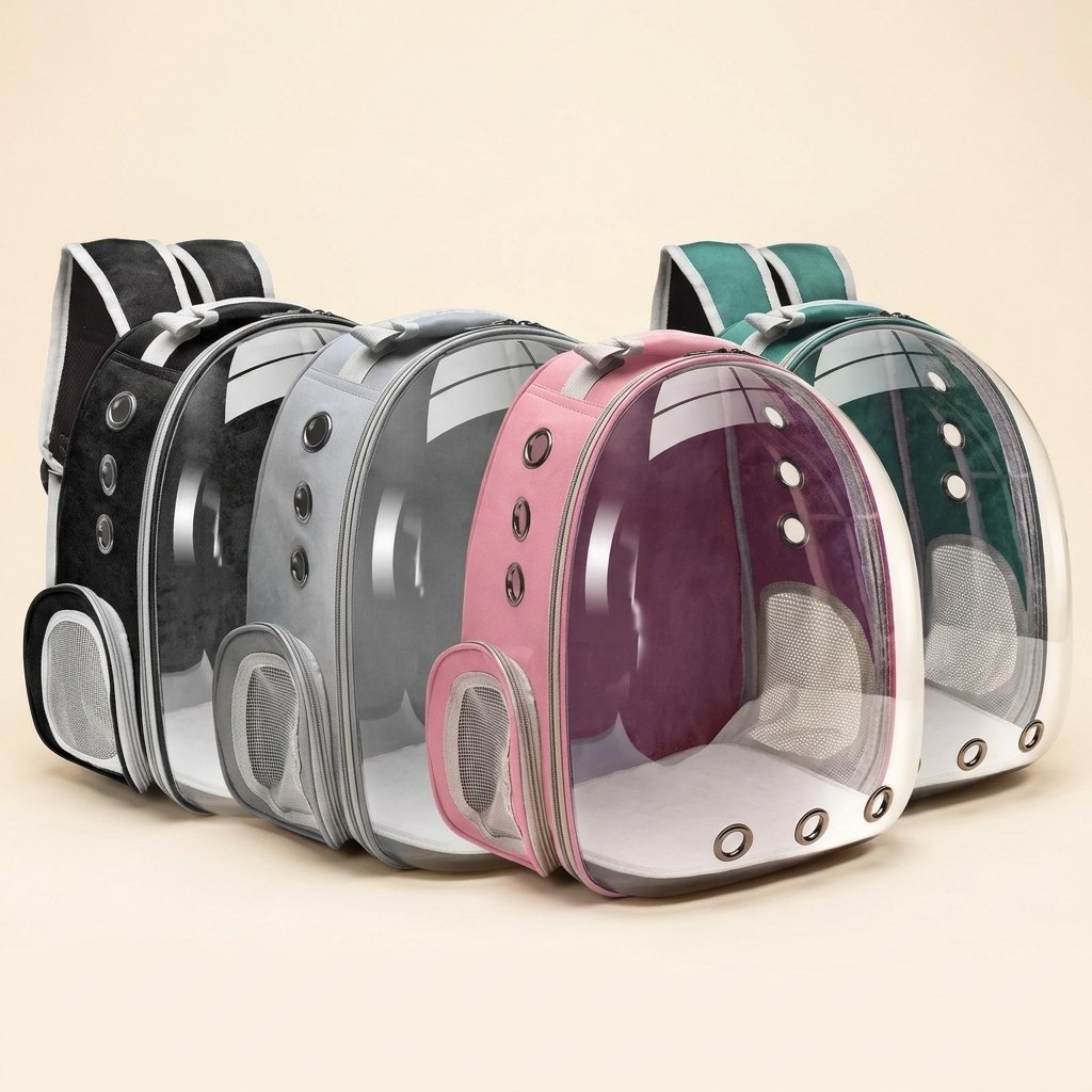 Transparent Bubble Cat Backpack in all four colours: black, grey, pink and green