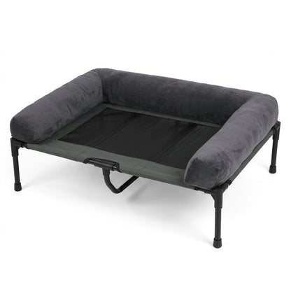 Comfortable Elevated Dog Bed Large Breed – raised dog bed with black metal frame, mesh base and three bolsters on white