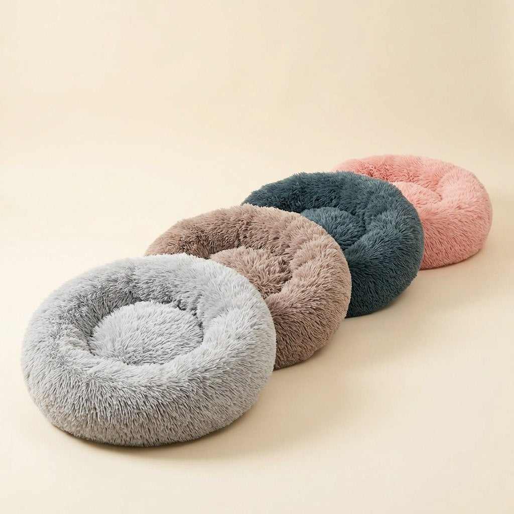Comforting Stress Relief Pet Bed – light gray, light brown, dark gray and pink colour options