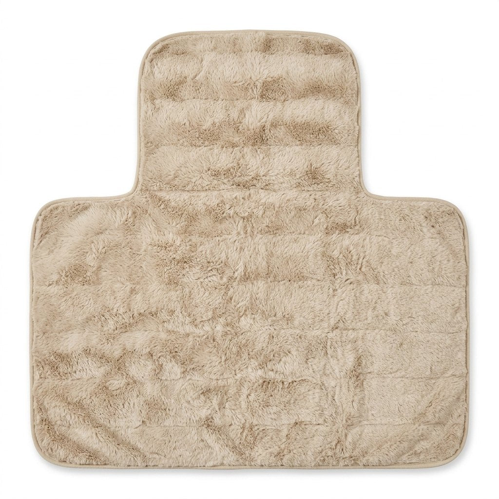 Cozy Pet Car Seat Cover Blanket Protector in khaki faux fur, One Seat size, flat lay on a white background