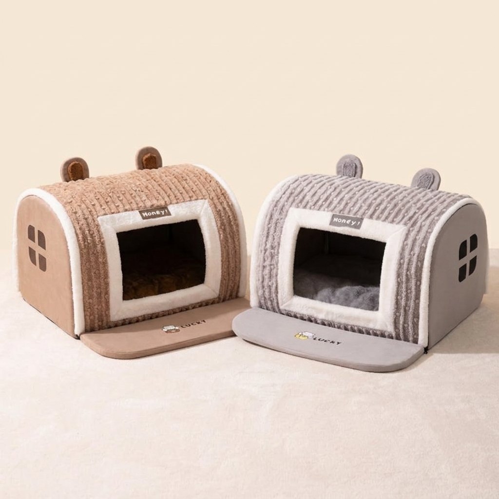 Cozy Pet House for Small to Medium Dogs – Lomi Brown and Jas Gray colours side by side