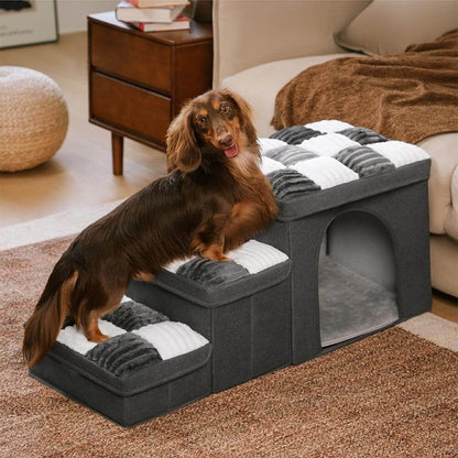 Wooden Pet Stairs with Storage and Hideaway