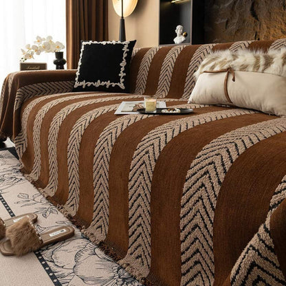 Large Monochrome Jacquard Sofa Blanket for Pet Protection – Coffee