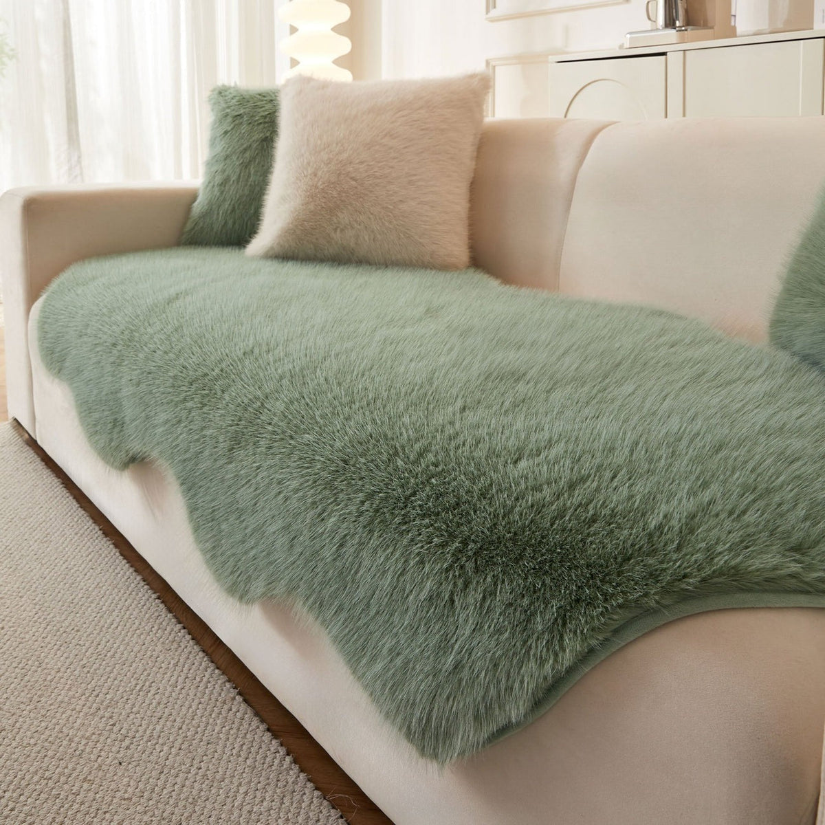 Plush Grey Fabric Sofa Slipcover