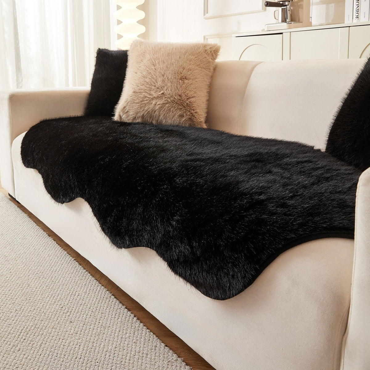 Plush Grey Fabric Sofa Slipcover