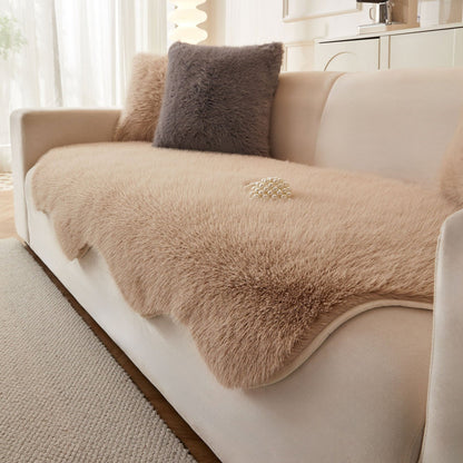 Plush Grey Fabric Sofa Slipcover