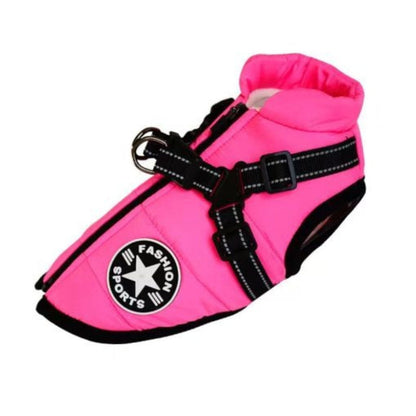 Rainproof pet coat with built-in harness – Pink